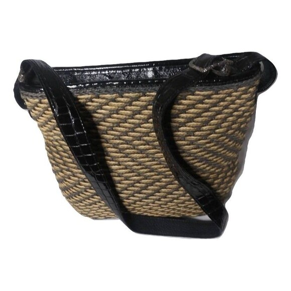 Vintage Brighton Straw Hobo Shoulder Bag Leather Trim Beige & Brown Purse - Picture 5 of 9
